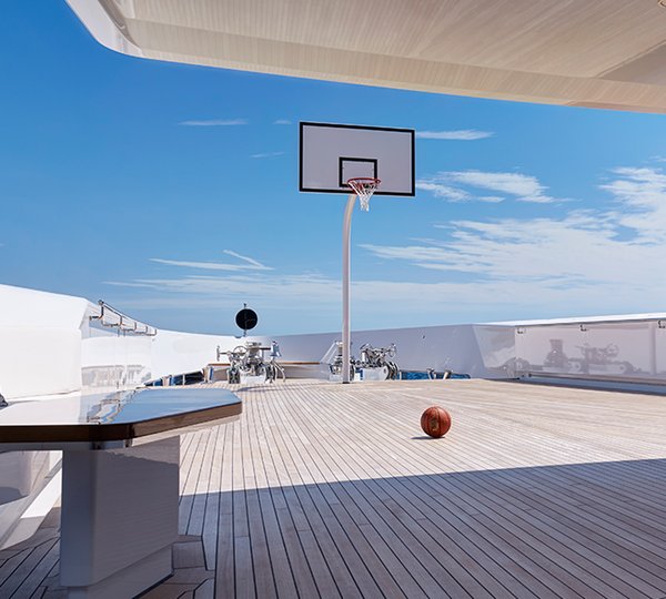 super yacht with basketball court